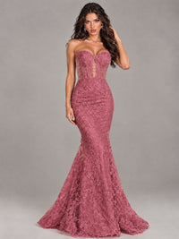 Strapless Corset Mermaid Prom Dress Lace Appliqué Formal Gown