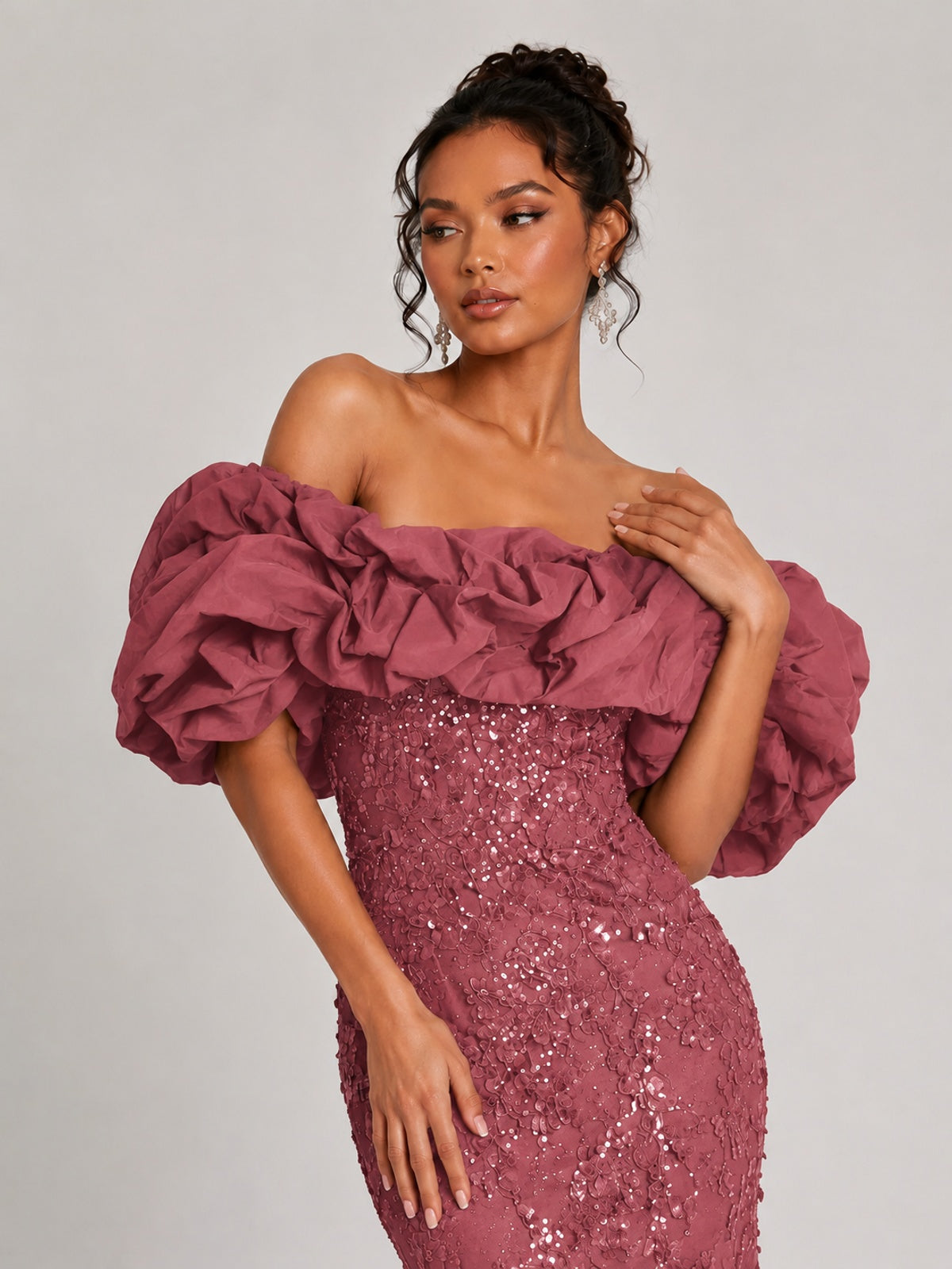 Sequin Off-Shoulder Ruffle Mermaid Prom Dress