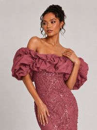 Sequin Off-Shoulder Ruffle Mermaid Prom Dress