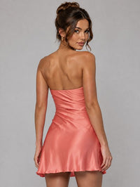 Burnt Orange Strapless Satin Mini Dress