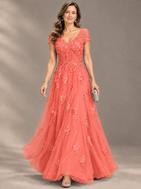 Lace Appliques A-line Mother of The Bride Dresses with Short Sleeves