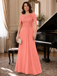 Elegant Applique Chiffon Mother of the Bride Dress with Cape Sleeves