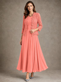 2-Piece Chiffon Mother of the Bride Dress with Lace Jacket