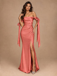 Off The Shuolder Satin Prom Dress Slit Mermaid Formal Gowns