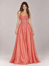 Lace Applique Satin A-Line Prom Dress with Sheer Bodice