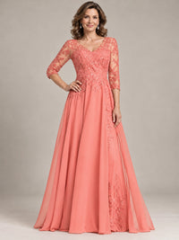 Sequin Lace A-Line Mother of the Bride Dress with 3/4 Sleeves