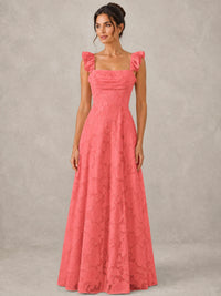 Jacquard Square Neck A-Line Maxi Dress