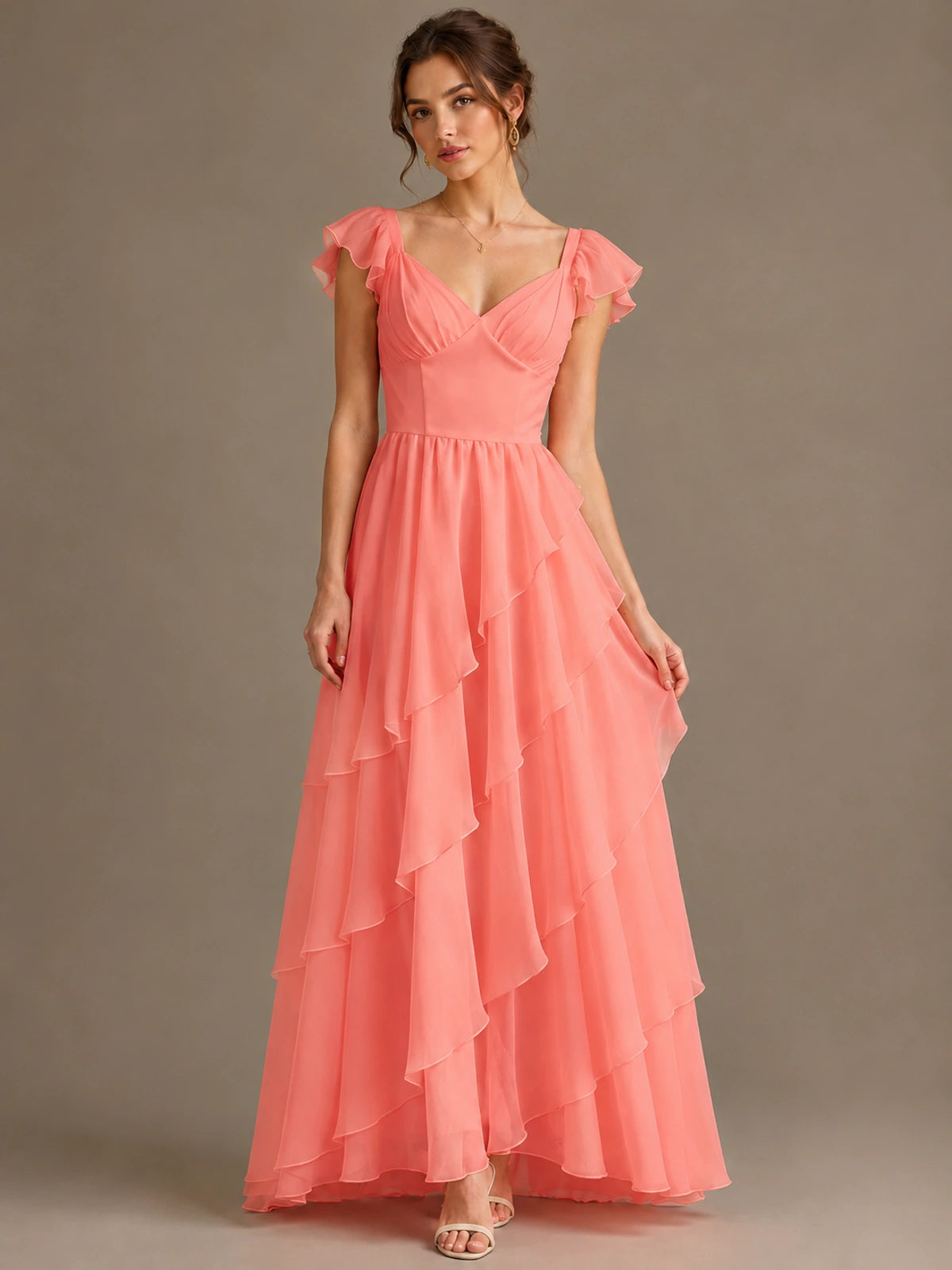 Ruffle Tiered V Neck Maxi Dress