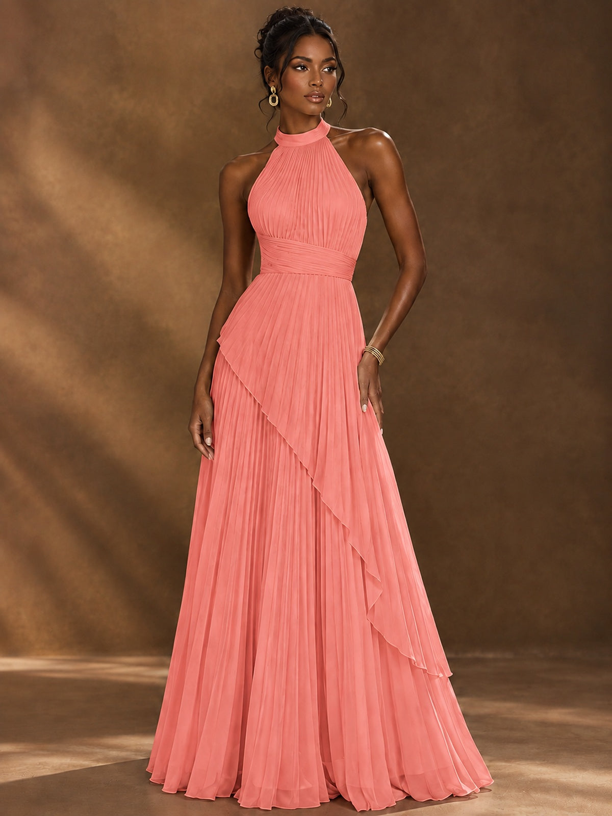 Wrap Pleated Prom Dress Halter A-line Chiffon Formal Wedding Dress