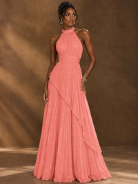 Wrap Pleated Prom Dress Halter A-line Chiffon Formal Wedding Dress