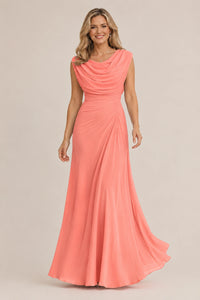 Cowl Neck Ruched Chiffon Mother of the Bride Dress