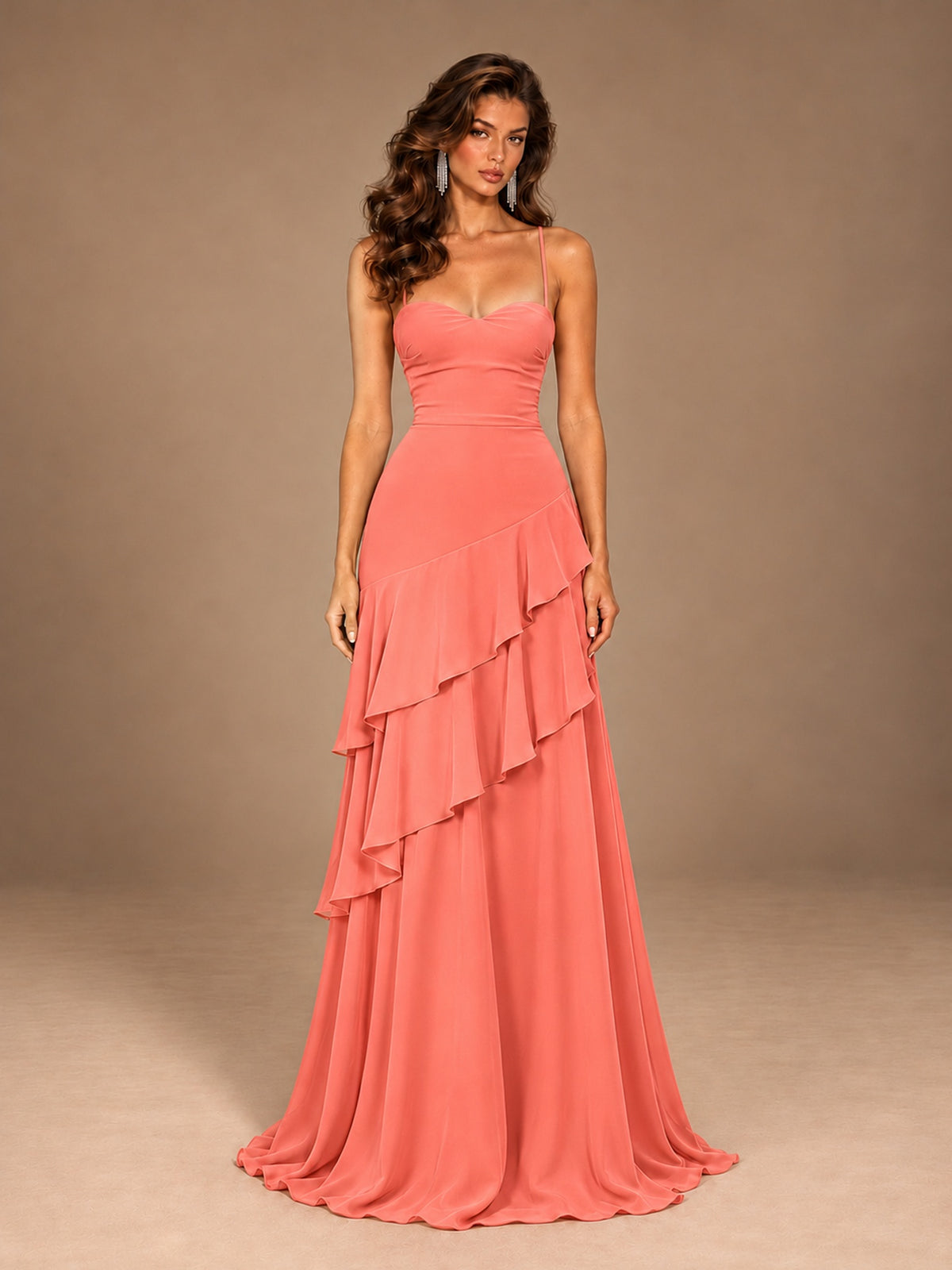 Sweetheart A-Line Ruffle Prom Dress with Spaghetti Straps