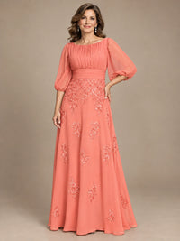 A-Line Mother of the Bride Dress with Sheer Puff Sleeves
