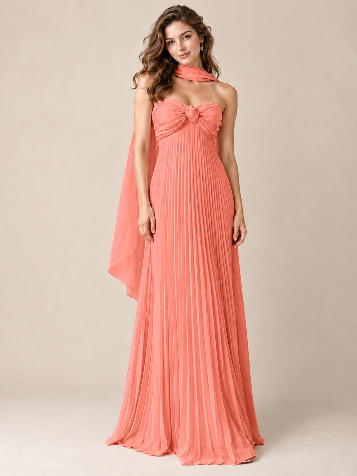 Sweetheart Neckline Pleated Prom Dress Strapless A-line Formal Dress with Flowy Scarf