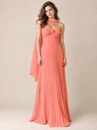 Sweetheart Neckline Pleated Prom Dress Strapless A-line Formal Dress with Flowy Scarf