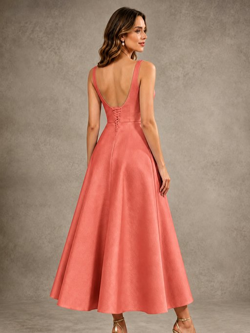 Tea-Length Satin Mother of the Bride Dress with 3D Flower Detail