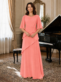 Asymmetric Draped Chiffon Mother of the Bride Dress with Flutter Sleeves