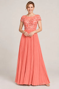 Embroidered Lace Pleated Mother of the Bride Dress