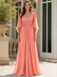 Elegant V-Neck Sequined Chiffon Mother of the Bride Dress with Flutter Sleeves