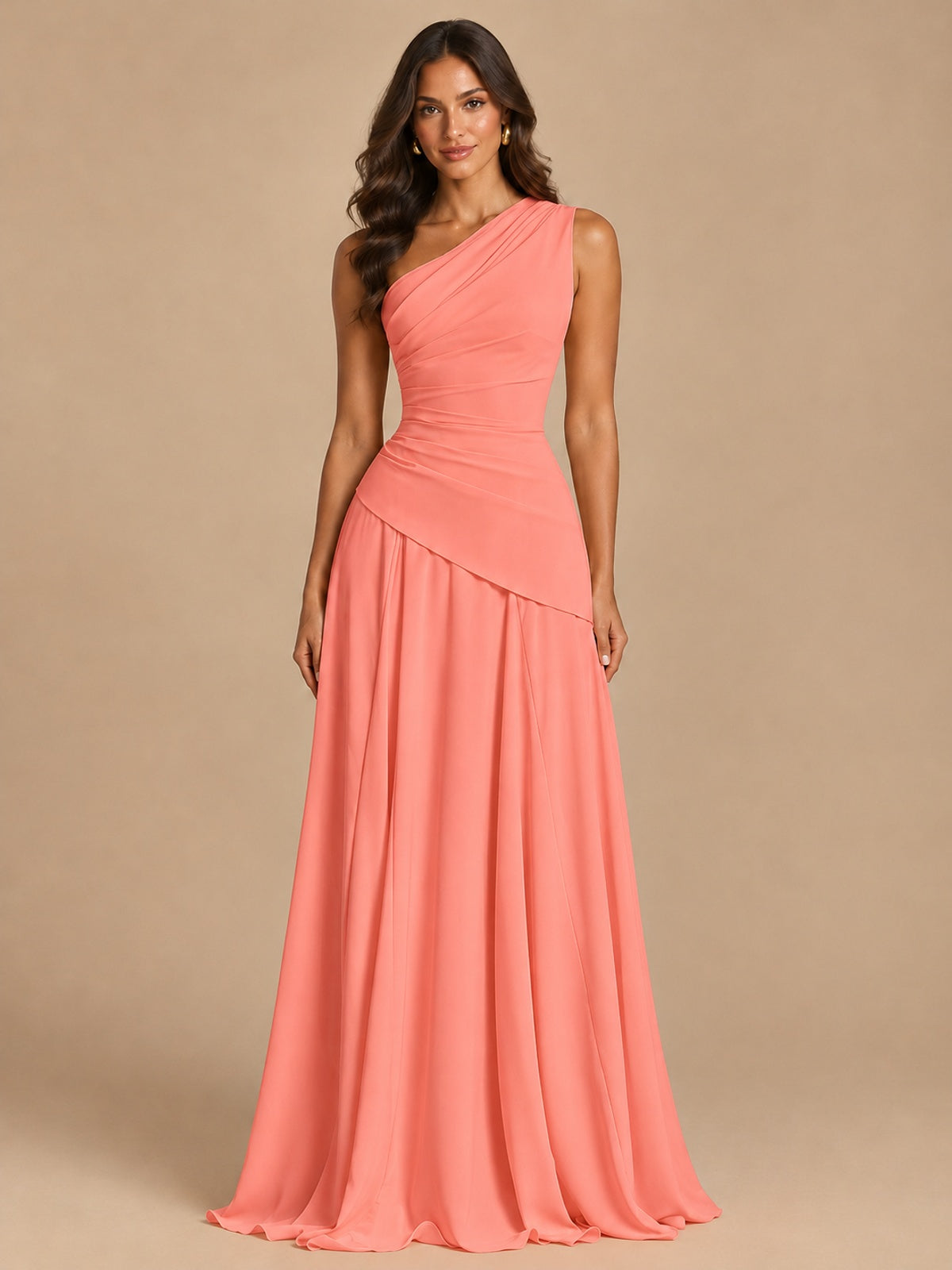 One Shoulder Prom Dress A-line Ruched Women Wedding Formal Gowns