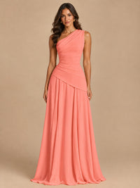 One Shoulder Prom Dress A-line Ruched Women Wedding Formal Gowns
