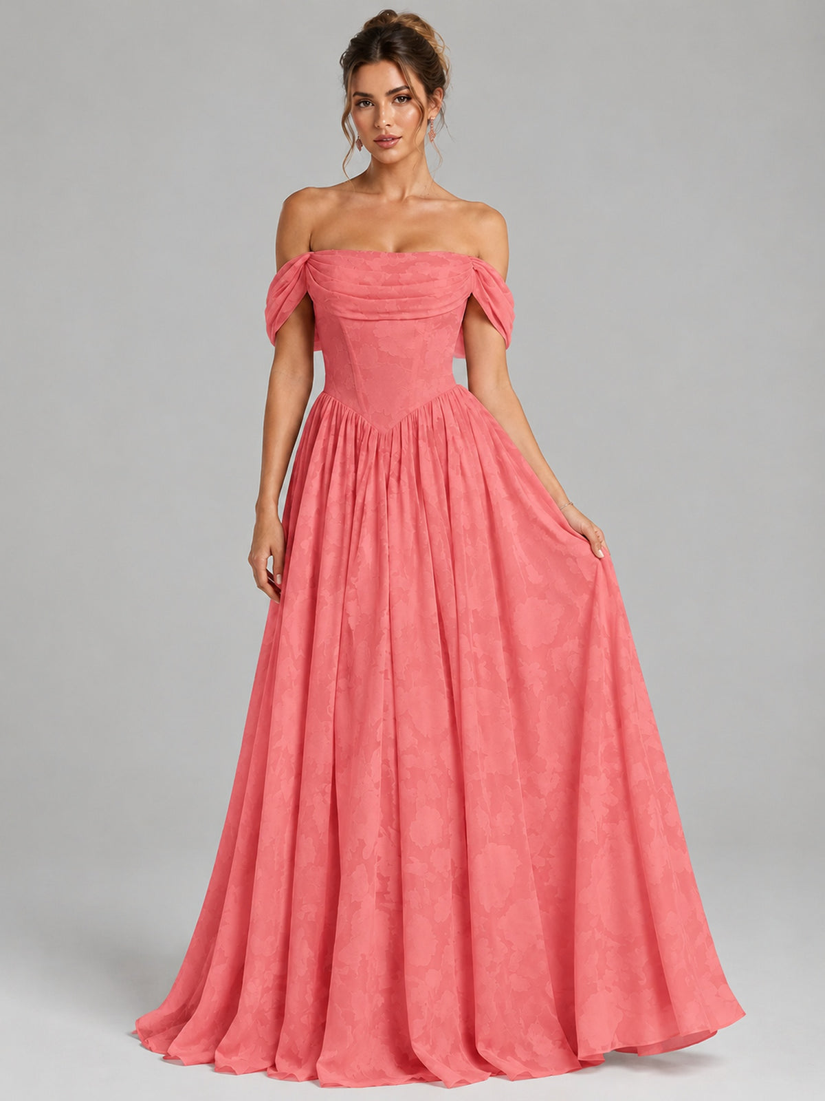 Off Shoulder Jacquard A-Line Maxi Dress