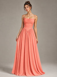 Spaghetti Strap Ruched Chiffon Maxi Dress with Backless