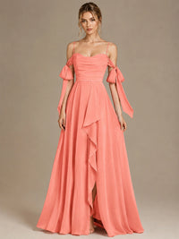A-Line Ruffles Chiffon Bridesmaid Dress with Slit