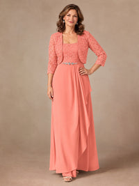 Blush Pink A-Line Mother of the Bride Dress with Lace Jacket and Ruffles