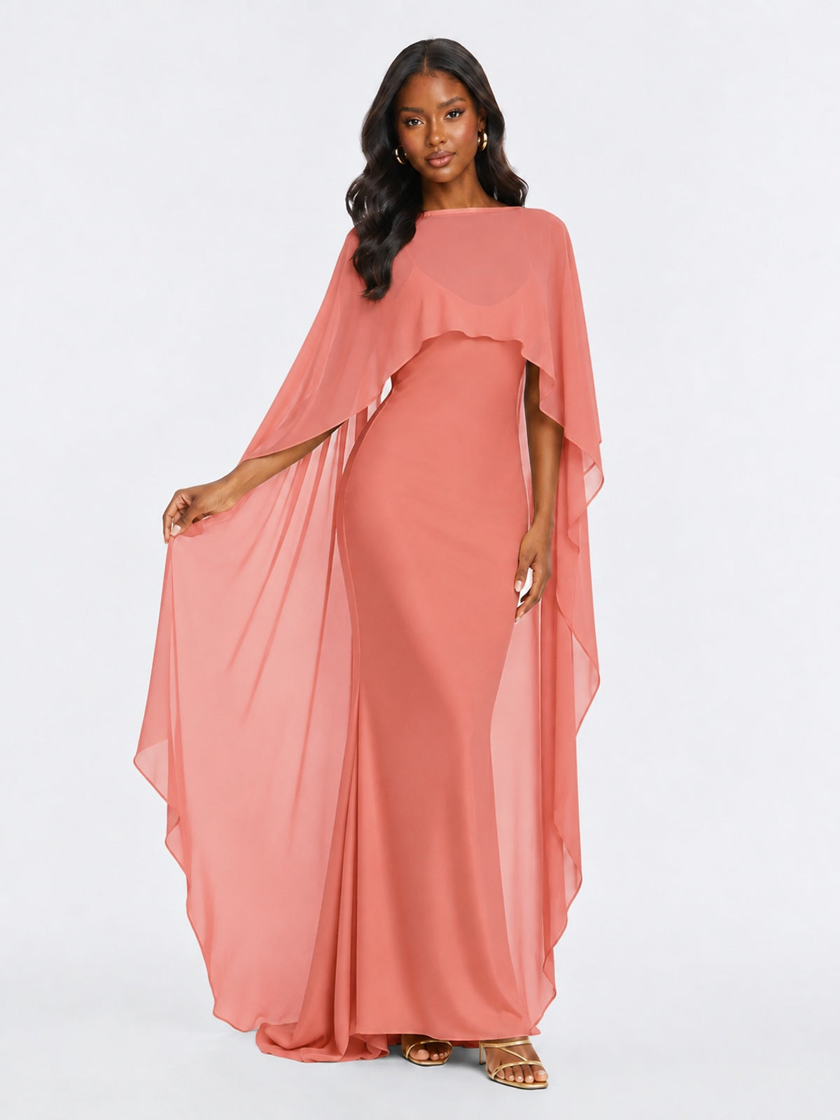 Satin Cape Prom Dresses Meramid Maxi Dress