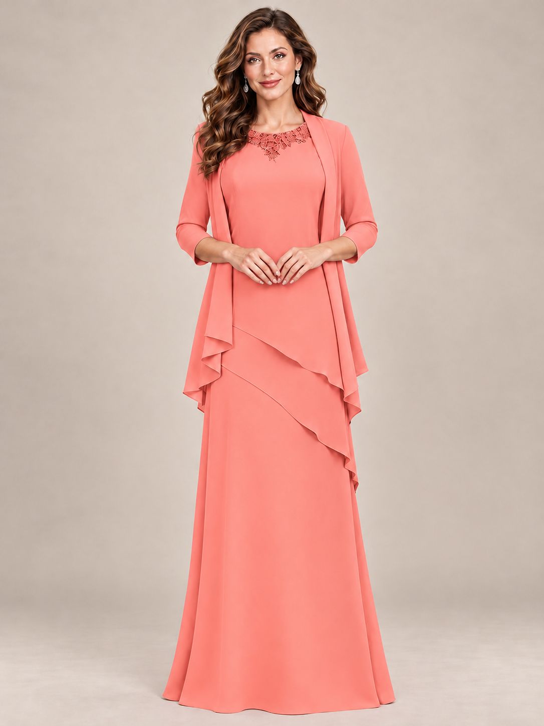 Dusty Blue Two-Piece Chiffon Mother of the Bride Dress with Jacket