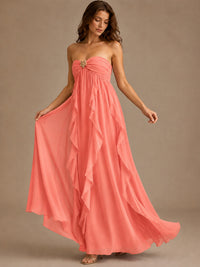 Srapless Sweetheart Chiffon Prom Dress Ruffle Formal Evening Gown