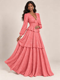 Blush Pink Floral Long Sleeve Maxi Dress