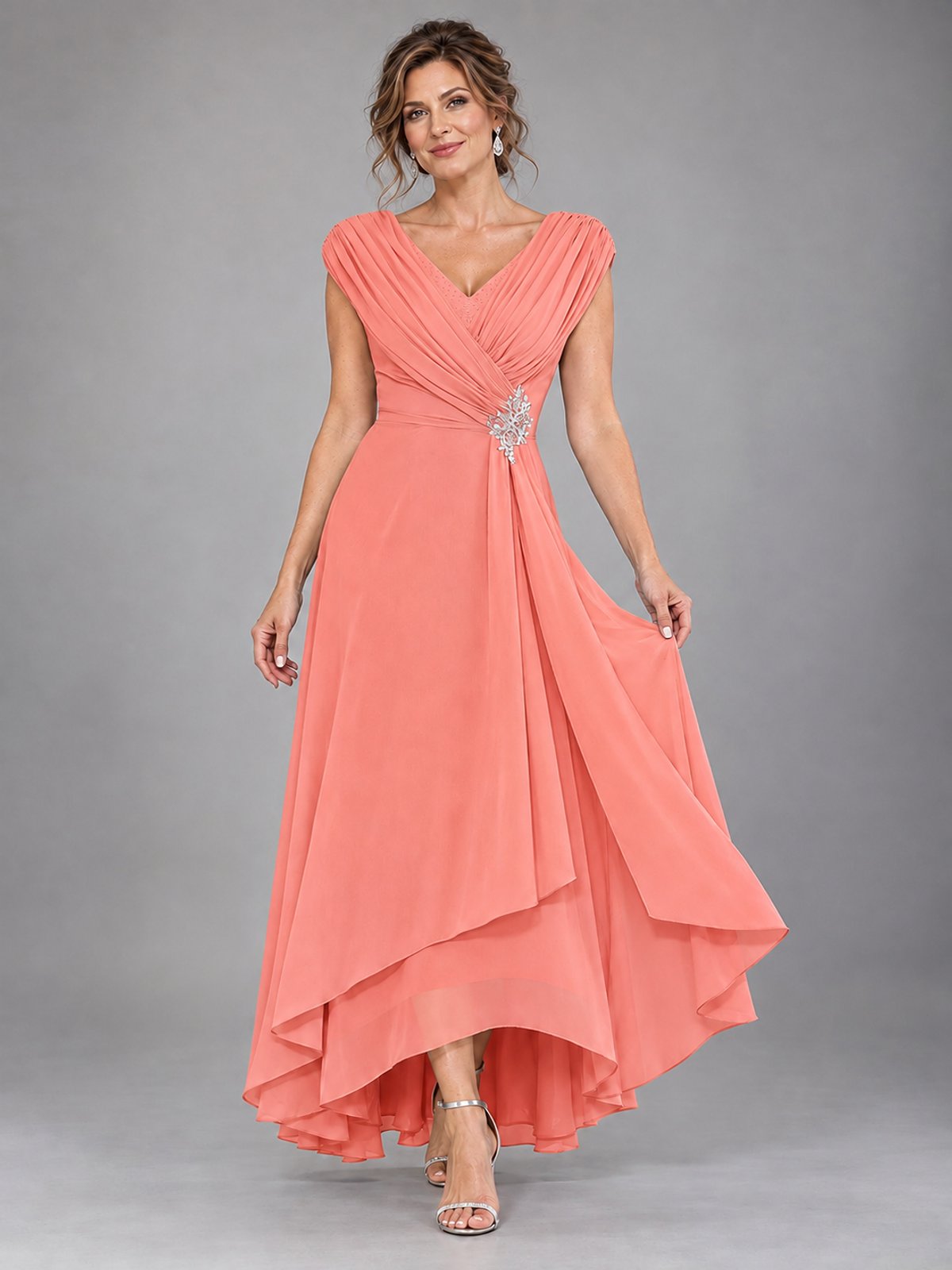Cap Sleeve Chiffon A-Line Mother of the Bride Dress