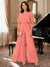 Chiffon Mother of the Bride Jumpsuit with Layered Cape Sleeves