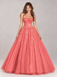 Strapless Sweetheart Tulle Ball Gown Prom Dress with Lace Appliques