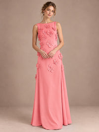 3D Floral Applique Sleeveless Formal Maxi Dress