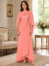 Elegant Chiffon Mother of the Bride Dress with Lace Applique and Cape Sleeves
