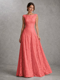 Blush Pink Lace Applique A-Line Bridesmaid Dress