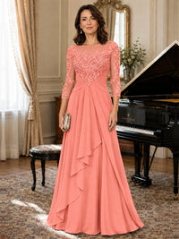 A-Line Chiffon Mother of the Bride Dress with Floral Applique 3/4 Sleeves