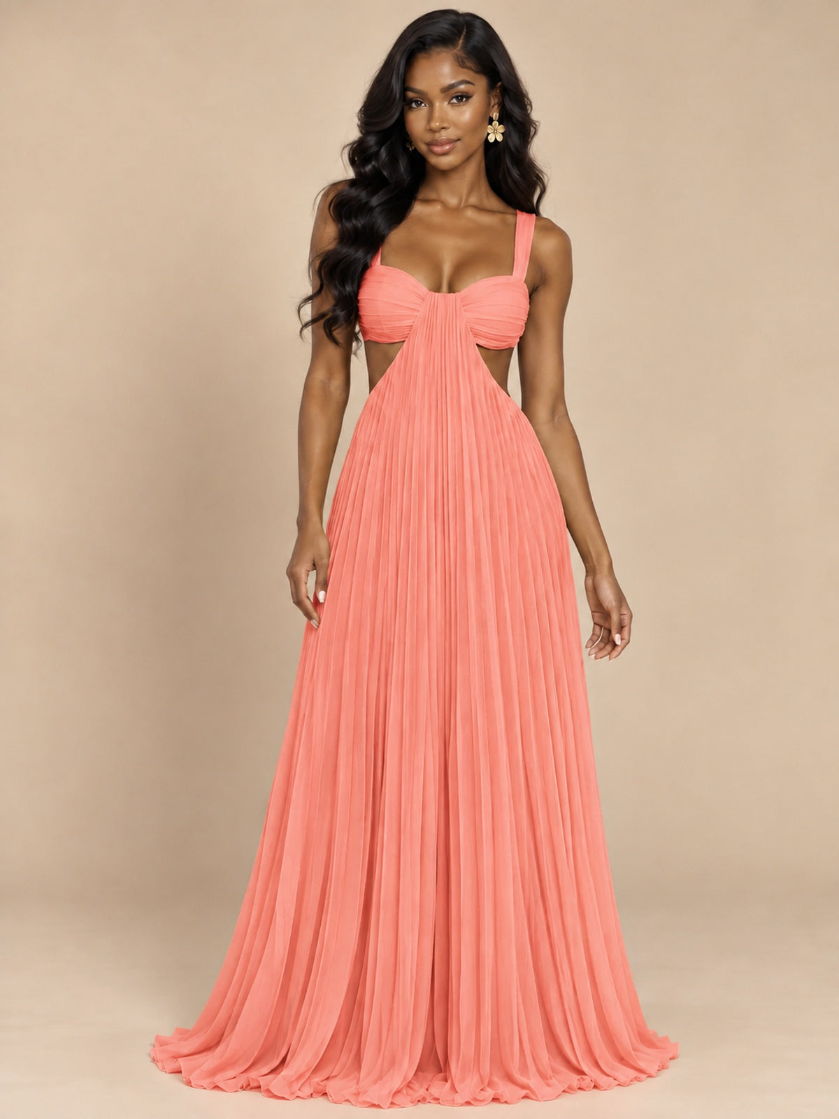 Butter Yellow Pleated Cutout Maxi Dress