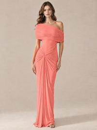 Elegant Draped Off Shoulder Ruched Mermaid Chiffon Formal Evening Gown