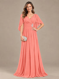 Ruched V Neck Mother of The Bride Dresses with Shawls Appliques and Cap Sleeves