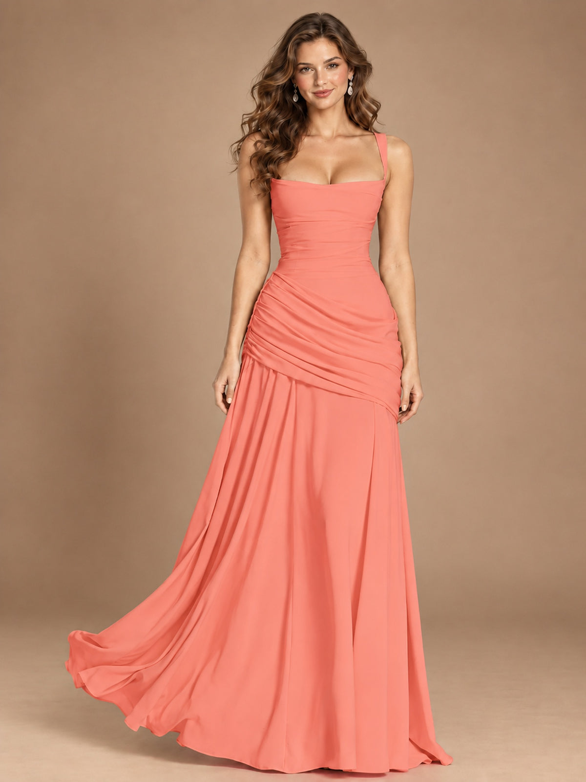 Butter Yellow Square Neck Ruched A-Line Prom Dress