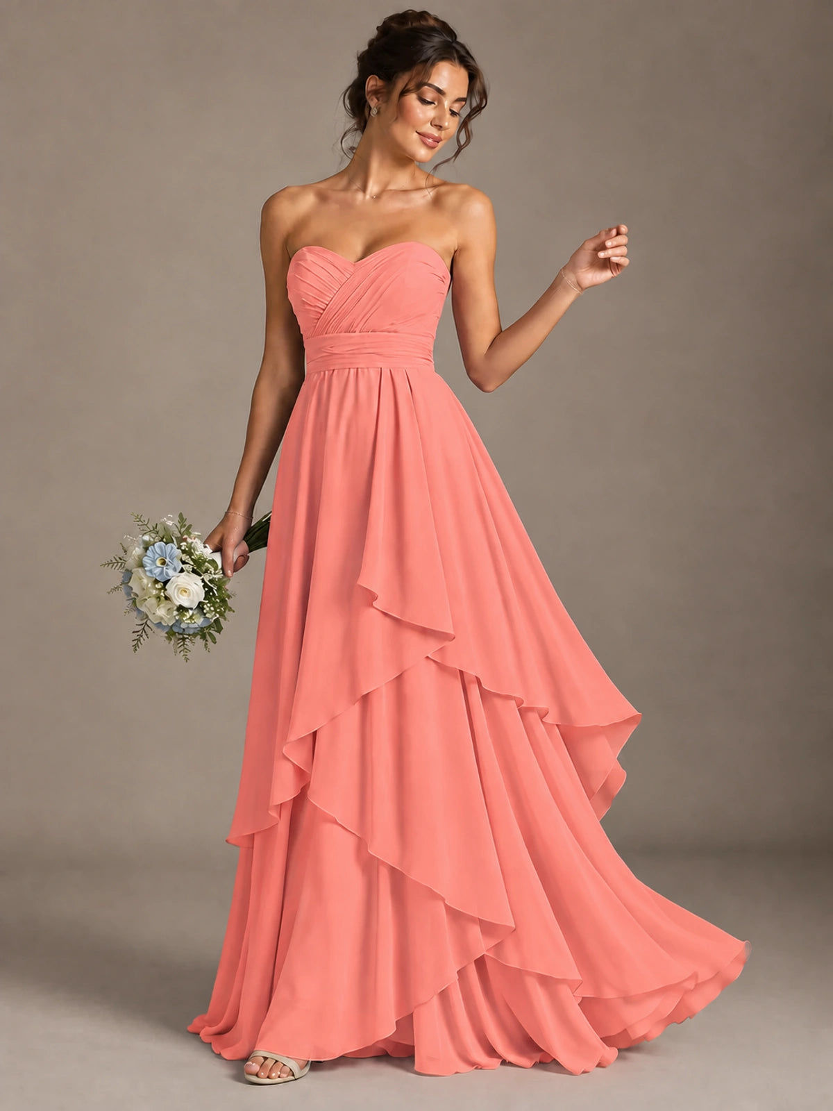 Strapless Ruffle A-Line Maxi Dress