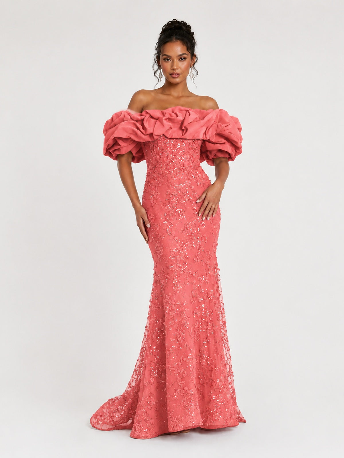 Sequin Off-Shoulder Ruffle Mermaid Prom Dress