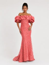 Sequin Off-Shoulder Ruffle Mermaid Prom Dress