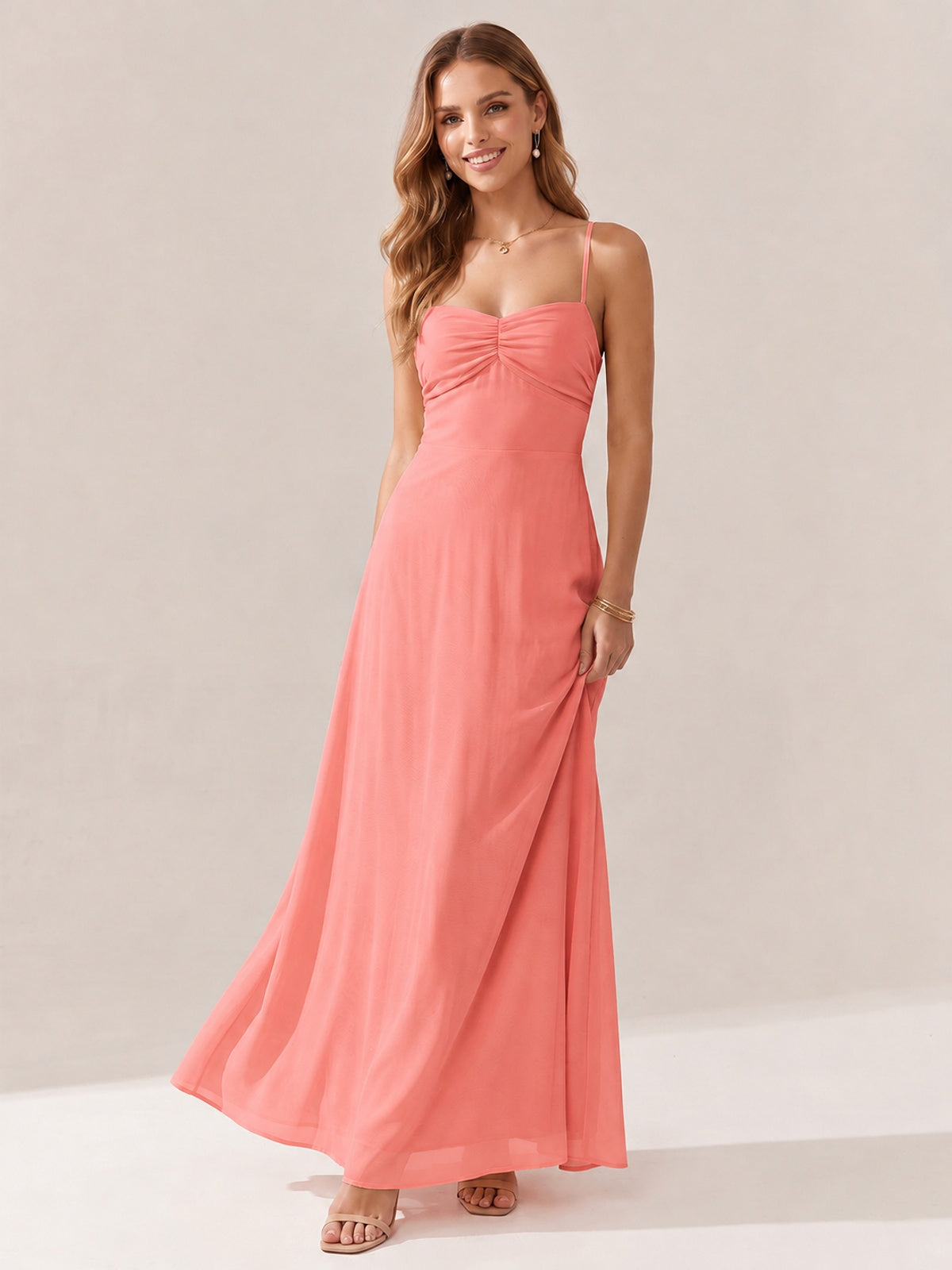 JOVELLEE Yellow Sweetheart Ruched Bust Chiffon Maxi Dress