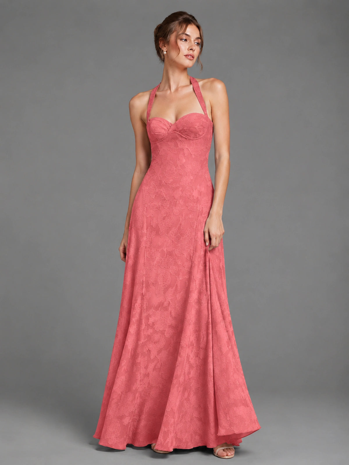 A-Line Halter Floral Chiffon Maxi Dress