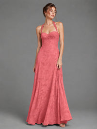 A-Line Halter Floral Chiffon Maxi Dress